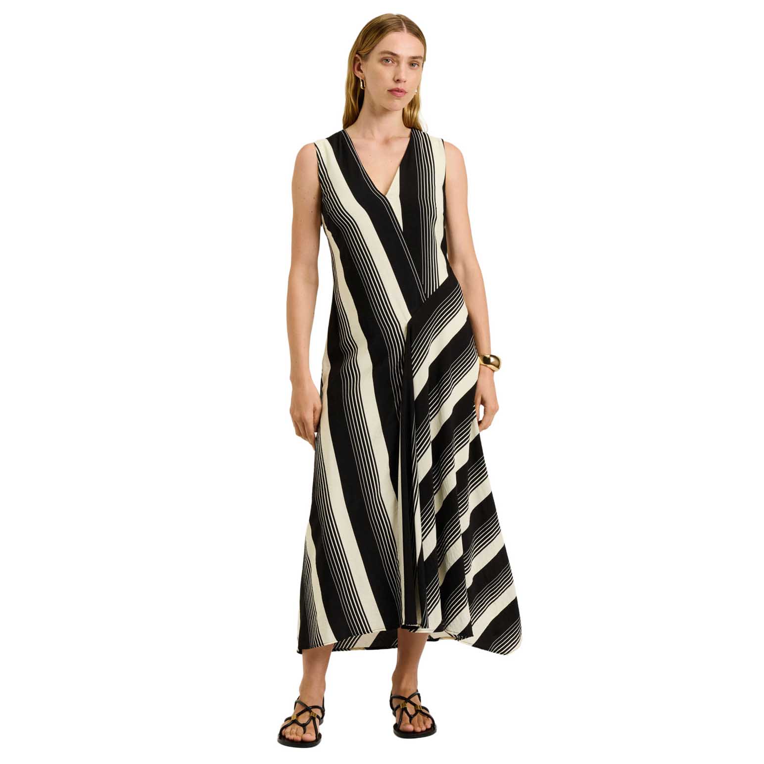 Veronika Maine Bold Stripe Bias Cut Midi Dress